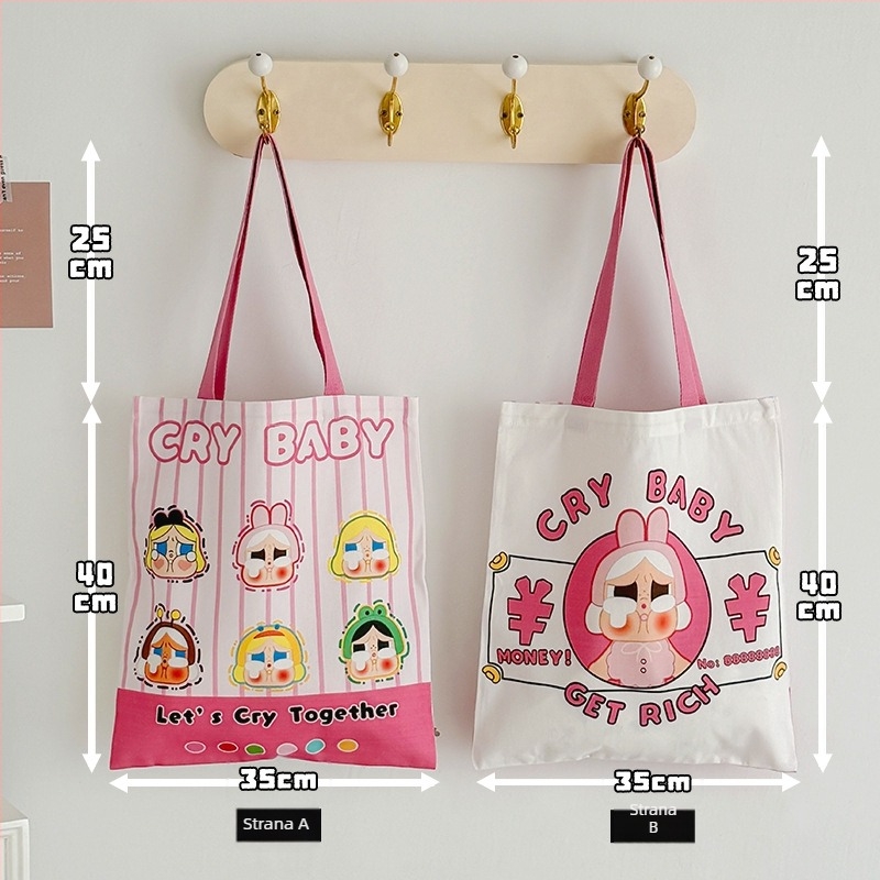 Platnena bucket torba s motivom plačljivog djeteta, velika kapaciteta za svakodnevno nošenje preko ramena, otvor s otvorom usta, dvostruka naramenica, unutarnji džepovi za laptop, telefon i dokumente.