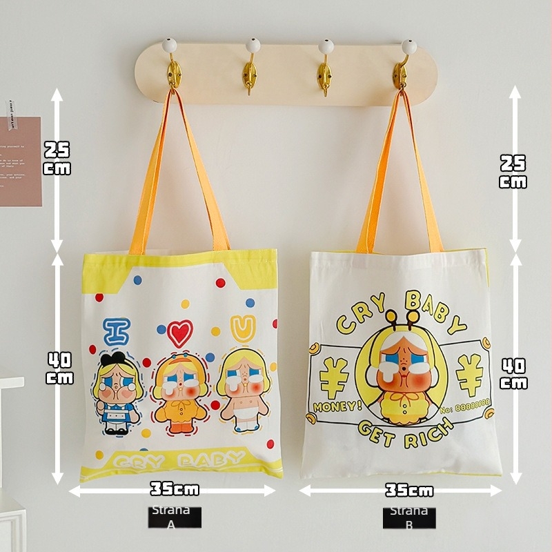 Platnena bucket torba s motivom plačljivog djeteta, velika kapaciteta za svakodnevno nošenje preko ramena, otvor s otvorom usta, dvostruka naramenica, unutarnji džepovi za laptop, telefon i dokumente.
