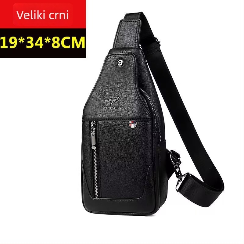 Muška prsna torba preko ramena, vodootporan PU materijal, gradski minimalistički stil, podstava od poliestera, kapacitet za 9-inčni laptop