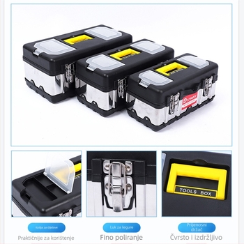 Plastično-čelična kutija za alate, dvostrukog sloja, prenosna za popravke automobila i kućnu održavanje, okvir od PP plastike + nehrđajućeg čelika