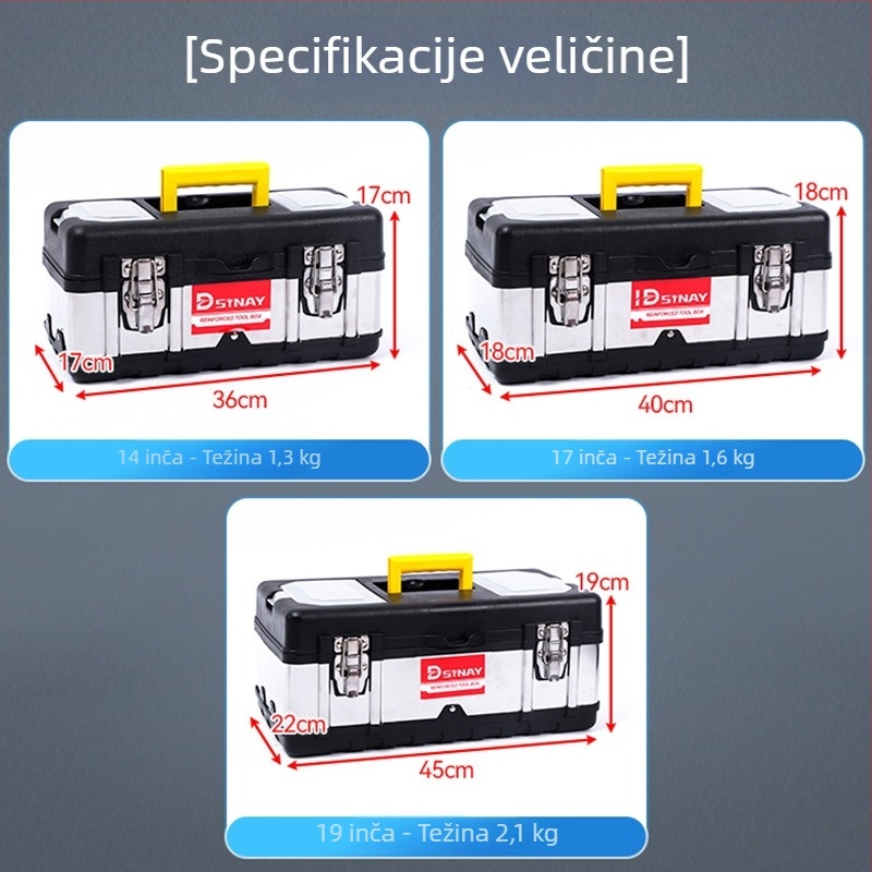 Plastično-čelična kutija za alate, dvostrukog sloja, prenosna za popravke automobila i kućnu održavanje, okvir od PP plastike + nehrđajućeg čelika