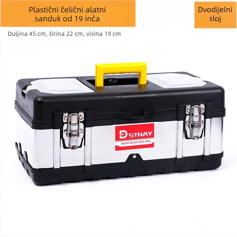 Plastično-čelična kutija za alate, dvostrukog sloja, prenosna za popravke automobila i kućnu održavanje, okvir od PP plastike + nehrđajućeg čelika