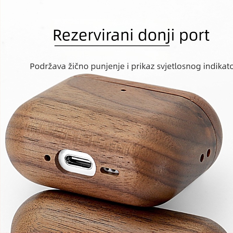 Kućište za slušalice od orahova drveta za AirPods Pro 2/4 – Potpuno pokrivanje, Ručno izrađeno, Kompatibilno s Apple