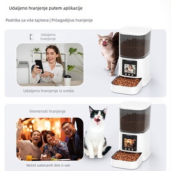 Pametni hranilnik za kućne ljubimce 5L za mačke i pse – dvostrani video, upravljanje putem aplikacije, vremenski i porcijom hranjenje, HD širokokutno nadgledanje