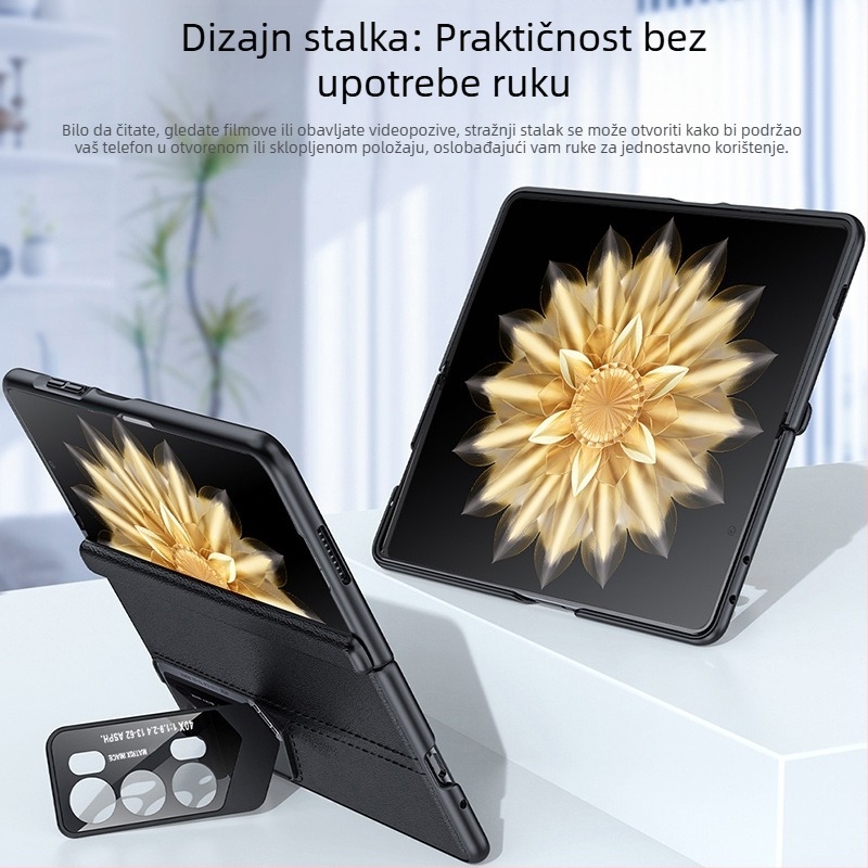 Kožna futrola za Honor MagicV2, potpuno pokrivena, s integriranim držačem objektiva i zaštitom šarke
