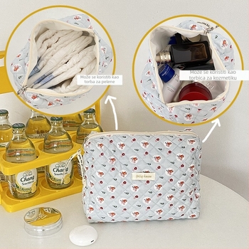 Kozmetička torbica velike kapacitete, prijenosna, šivanje dizajn, vanjski materijal pamuk tkanina, unutarnja podstava poliester, gradski minimalistički stil, za žene