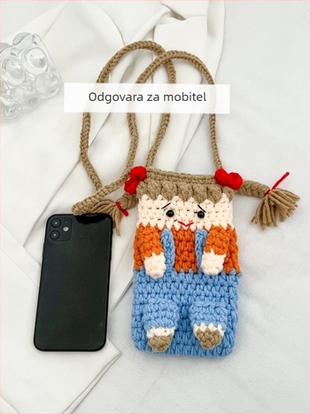 Vunena crossbody torba, dječji crtani stil, uspravni kvadratni oblik, pamuk podstava, unutarnja džep za telefon, otvoreni način zatvaranja, ljeto 2025