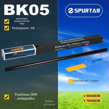 Solarni film za prozore automobila — PET, UV zaštita 98,7%, izolacija 8, debljina 1MIL