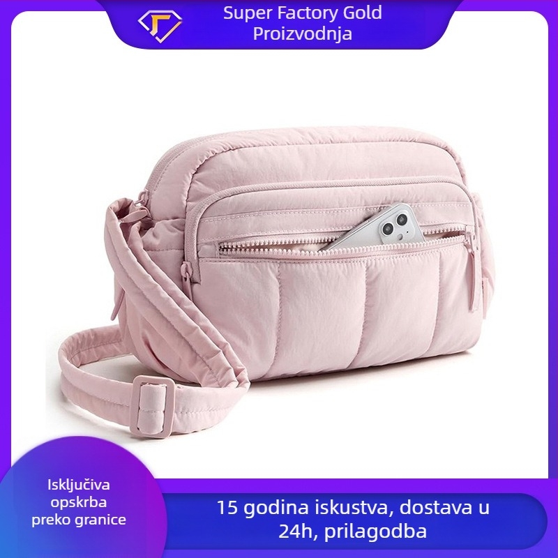 Najlonska cilindrična torba preko ramena sa zatvaračem, džepom za mobitel i skrivenim džepom