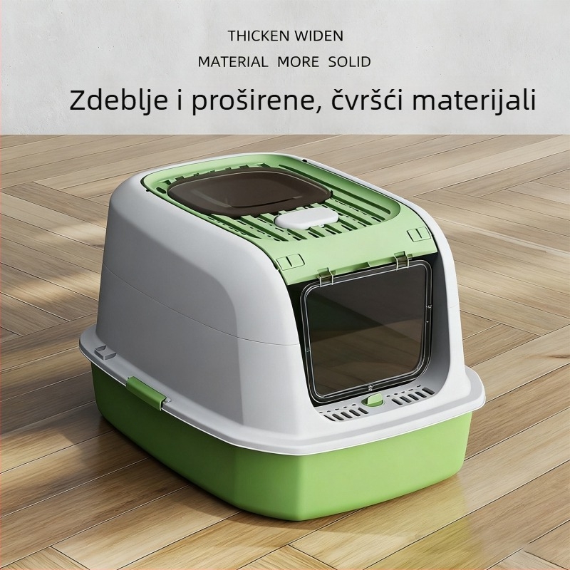Kutija za mačji pijesak s kvadratnim dizajnom i zatvorenim kućištem (PP materijal, kvadratni oblik, zatvoren, čvrst brtveni i otporan na mirise, bez pametnih funkcija)