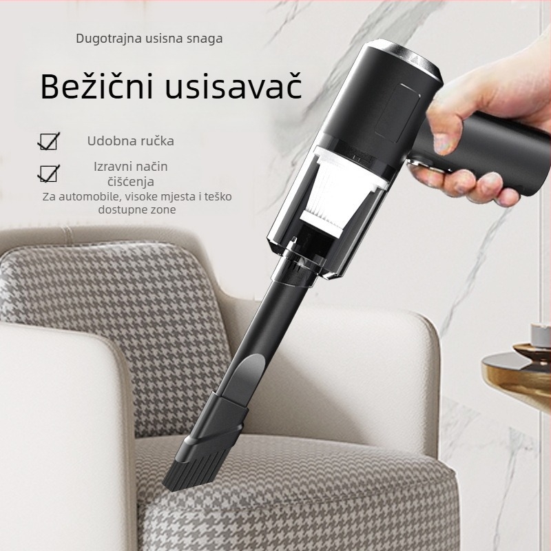 Mini bežični ručni usisavač za auto, USB napajanje, ugrađena baterija 501–800 mAh, usis 2100–3000 Pa, buka ispod 36 dB