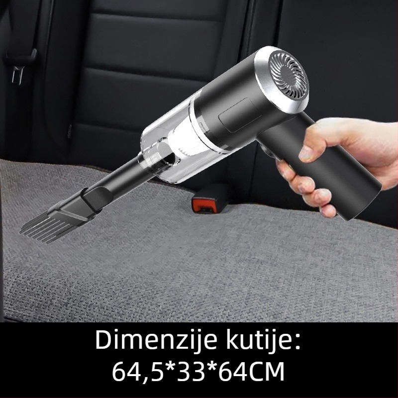 Mini bežični ručni usisavač za auto, USB napajanje, ugrađena baterija 501–800 mAh, usis 2100–3000 Pa, buka ispod 36 dB