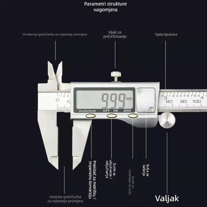 Digitalni kaliper s LCD zaslonom, raspon 0-150/100 mm, visoka preciznost za nakit i rukotvorine