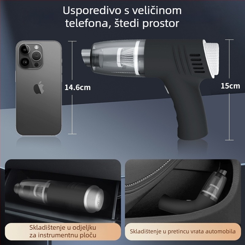 Bežični automobilski usisavač, 100 W, usisna snaga 6000 Pa, napon ≤36 V, punjiv