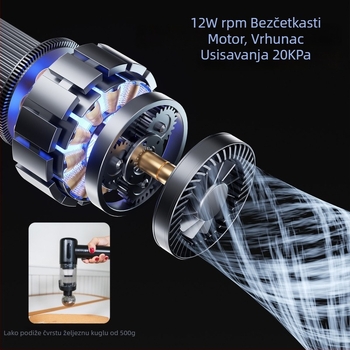 Automobilski usisavač s bežičnim punjenjem, dvostruka uporaba: usisavanje i ispušivanje, bežični, 11.1V, 100W, 20000Pa, do 20 minuta rada
