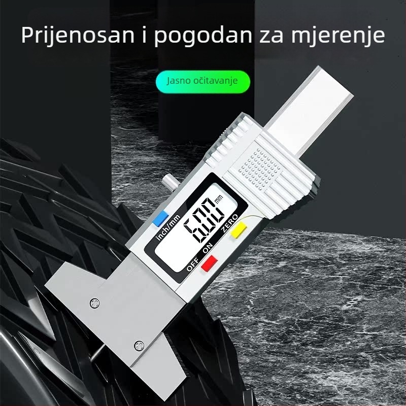 Digitalni mjerač dubine gaznoga sloja gume s elektroničkim zaslonom za praćenje debljine gume