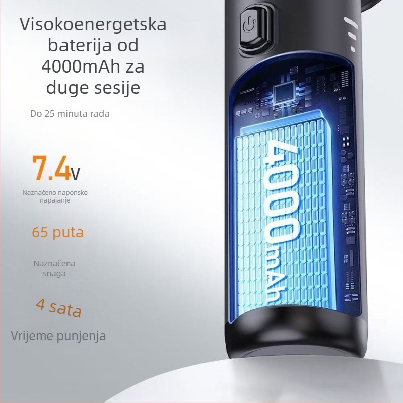 Ručni usisavač za automobil – 11.1V, 75W, usisna snaga 20000Pa, 20 minuta rada, bežični