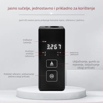 Laserski mjerač udaljenosti – unutarnje korištenje, ručni, prijenosni, infracrveno mjerenje