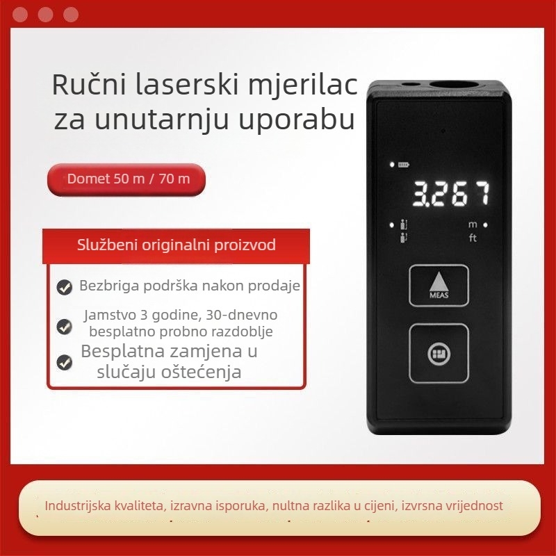 Laserski mjerač udaljenosti – unutarnje korištenje, ručni, prijenosni, infracrveno mjerenje