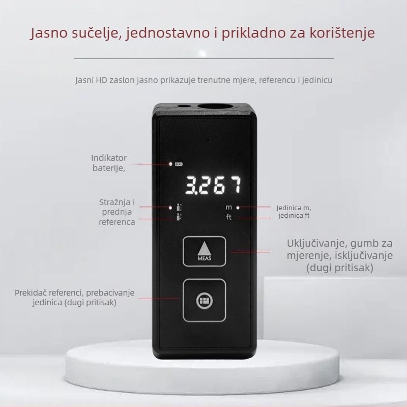 Laserski mjerač udaljenosti – unutarnje korištenje, ručni, prijenosni, infracrveno mjerenje