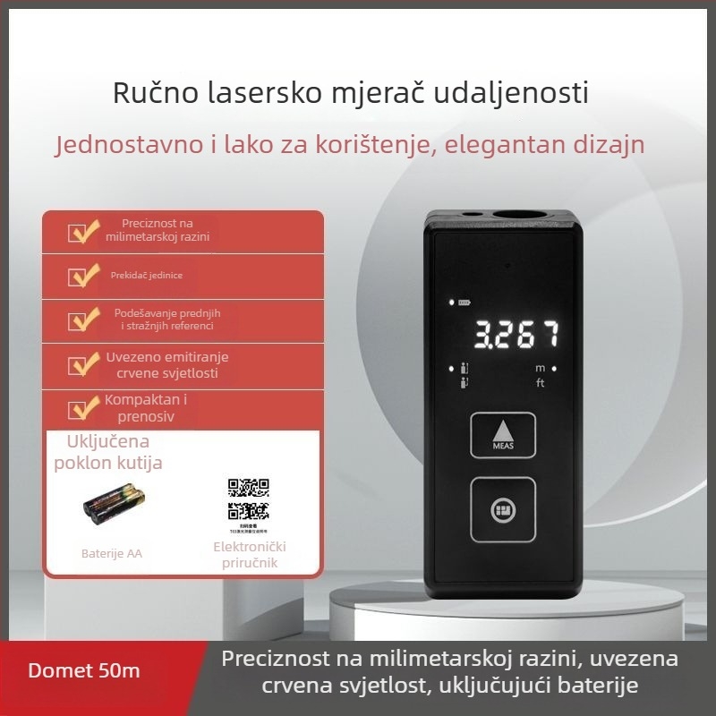 Laserski mjerač udaljenosti – unutarnje korištenje, ručni, prijenosni, infracrveno mjerenje