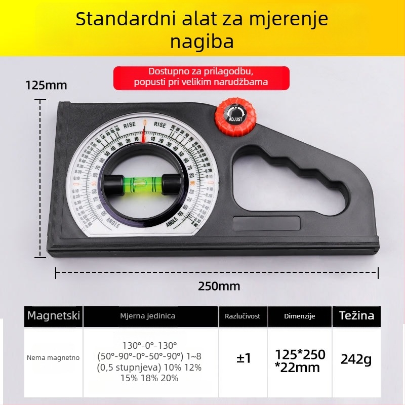 Digitalni mjerač nagiba s magnetskim digitalnim inklinometrom i kutnim pravomjerom za gradnju i uređenje
