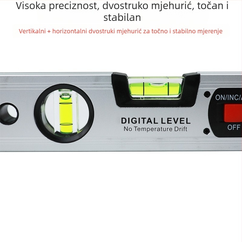 Magnetska digitalna libela s kućištem od aluminijske legure, visoka preciznost, elektronički zaslon, ravnalo i višenamjenski dekorativni alat