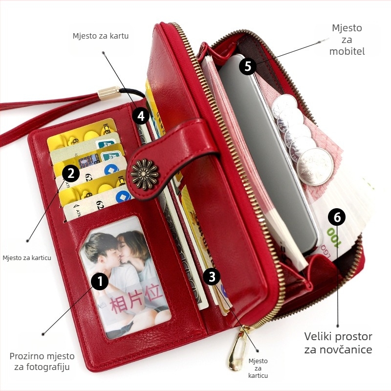 Duga ženska novčanik od PU kože s geometrijskim uzorkom, gradski minimalistički stil, podstava od poliestera