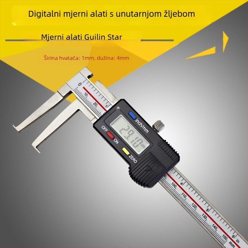 Digitalni mjerač s unutarnjim žlijebom za unutarnja mjerenja — raspon 14–150 mm, duljina čeljusti 40 mm, mjerenje unutarnjeg promjera