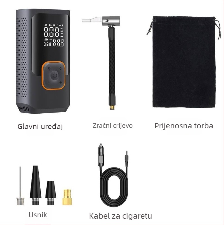 Punjaiva automobilska pumpa za zrak s digitalnim zaslonom, 12V, 80W, protok zraka 30 L/min