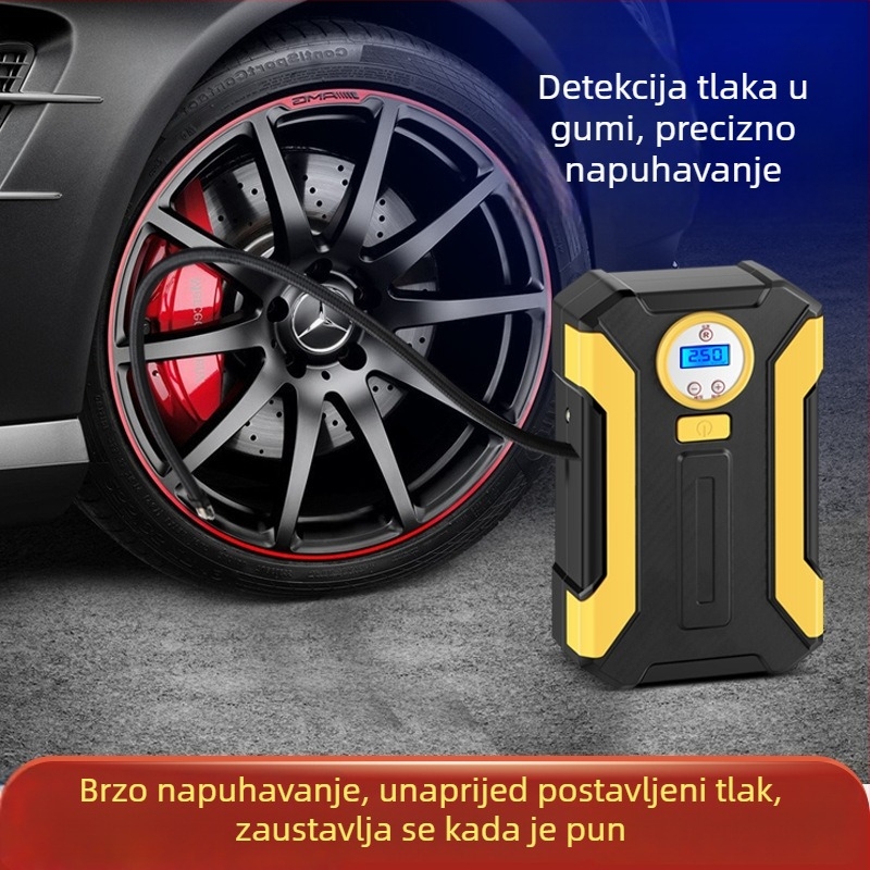 Automobilska pumpa za zrak s digitalnim zaslonom, prijenosna 12V pumpa za pneu, 120W, protok zraka 35 L/min, kabel napajanja 2,8 m