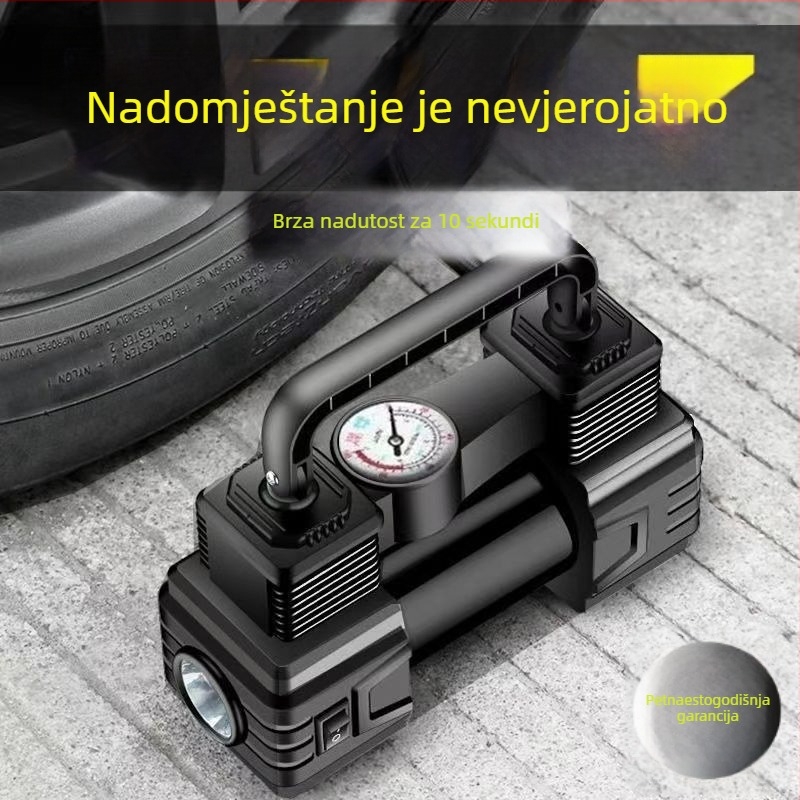 12V prenosna dvostruka cilindarska visokotlačna pumpa za automobil, punjiva, LCD zaslon