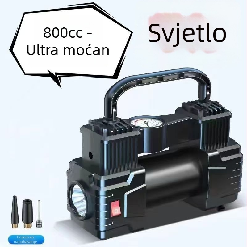 12V prenosna dvostruka cilindarska visokotlačna pumpa za automobil, punjiva, LCD zaslon