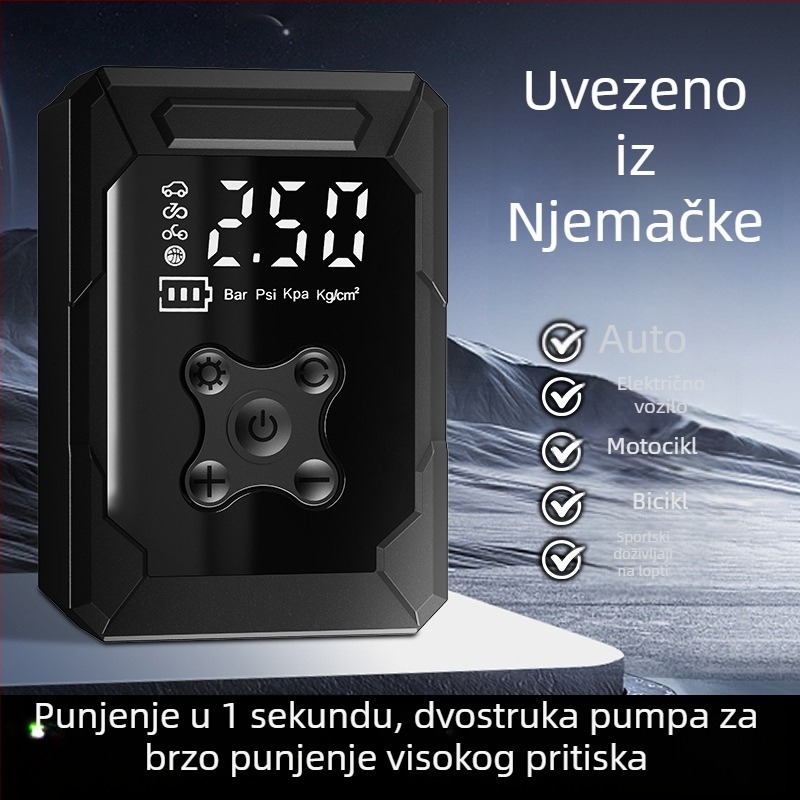 Prijenosna bežična pumpa za auto s digitalnim prikazom (7.4V, 80W, 45 L/min)