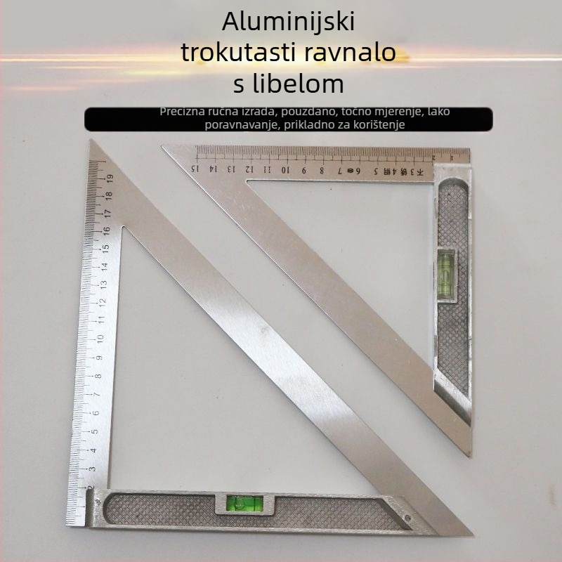 Unique trokutasti ravnalo 45° od nehrđajućeg čelika i aluminijskog legura – ravnalo za krojenje drveta s pravim kutom, visoka preciznost, višenamjensko