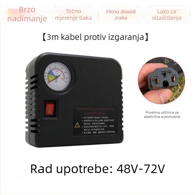 Pumpa zraka za električna vozila - 220W, višecilindrična konstrukcija, digitalni zaslon, upozoravajuće svjetlo