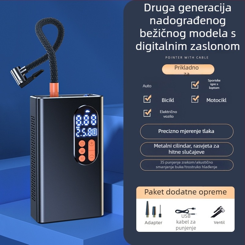 Bežična automatska ručna pumpa za automobil, prijenosna električna visokotlačna pumpa za gume s LED svjetlom
