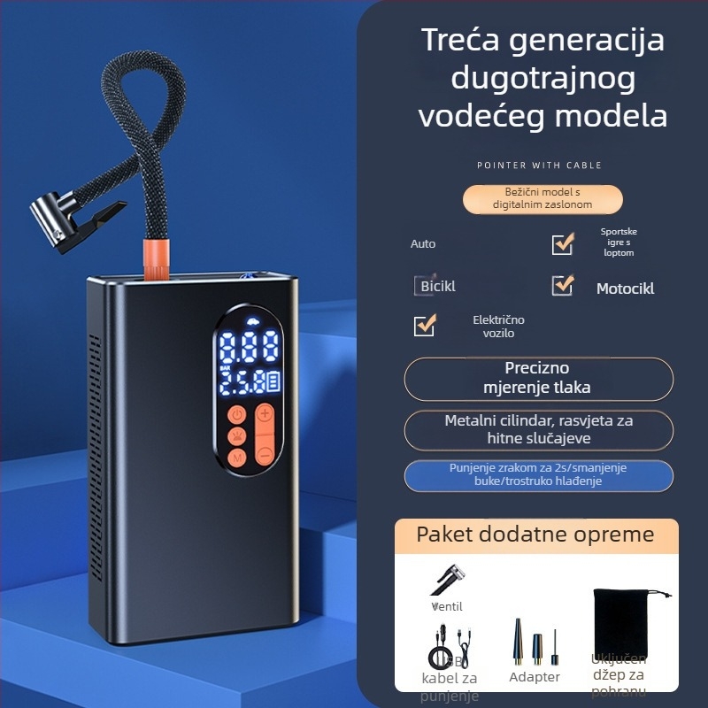 Bežična automatska ručna pumpa za automobil, prijenosna električna visokotlačna pumpa za gume s LED svjetlom