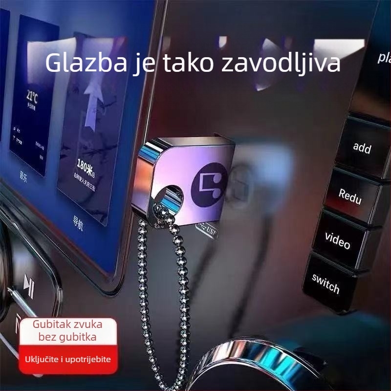 Automobilski USB flash disk 64GB, aluminijska legura, USB napajanje, MP3/MP4 reprodukcija, bez zaslona