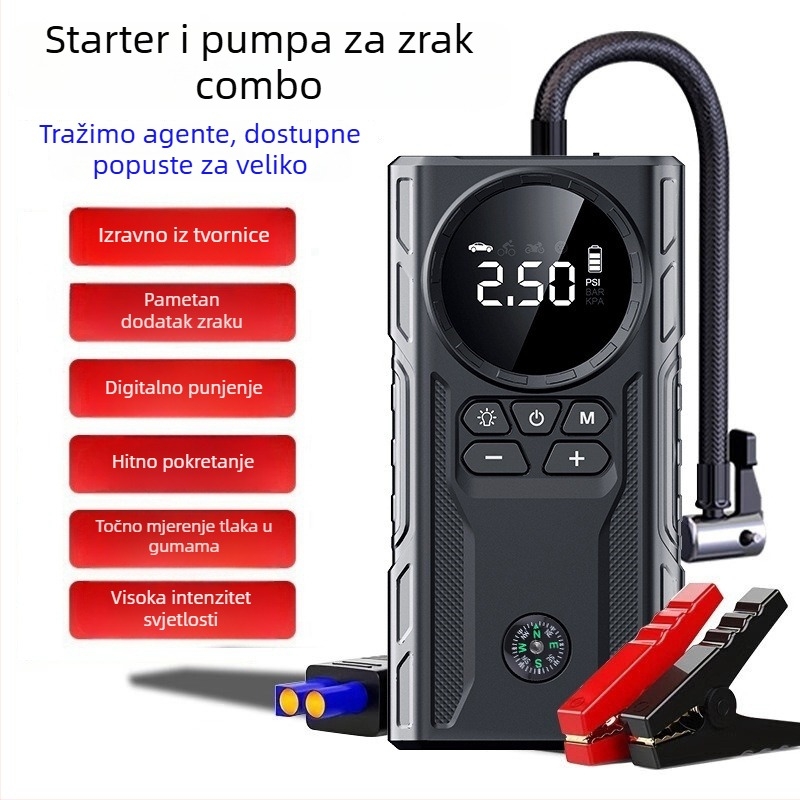 Auto-start alat s integriranim kompresorom za zrak – sve-u-jednom, 12V, 1800A, 200W, USB punjenje, protok zraka 35 L/min