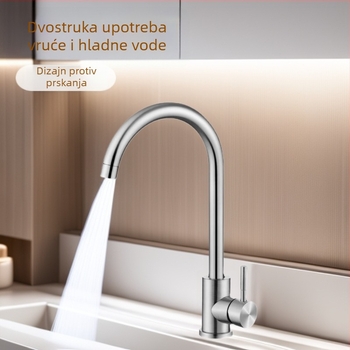 Kuhinjski miješalac od nehrđajućeg čelika, velika zakrivljenost, jednoručni, podizni izljev, ručna ugradnja, keramički disk ventili, moderni minimalistički stil