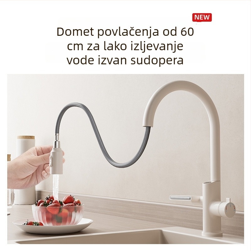 Bakarni kuhinjski miješalica s izvučnom glavom, miješanje, keramički kartridž, 0–80°C, 10 kg tlaka