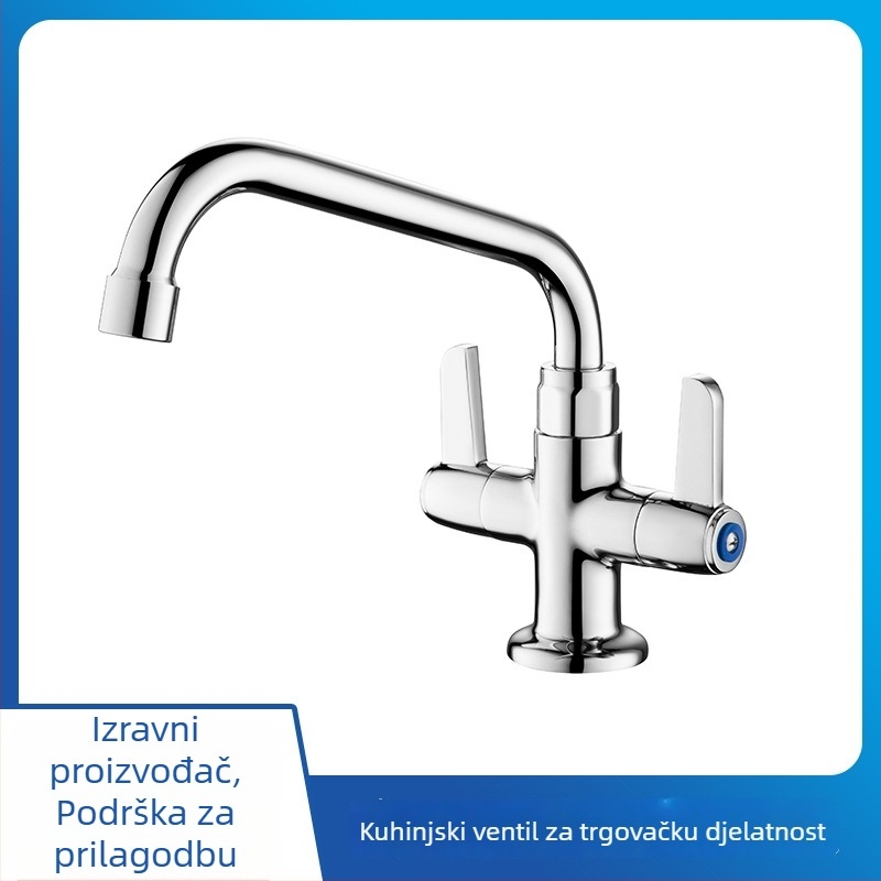 Kuhinjski miješalac s jednim otvorom, dvotemperaturni (vruća/hladna), vertikalan izljev. Model 29301; Materijal: lokalna bakar; Ulaz/izlaz DN15; Keramički ventil; Nominalan tlak ≤0,6 MPa; Radna temperatura ≤60°C