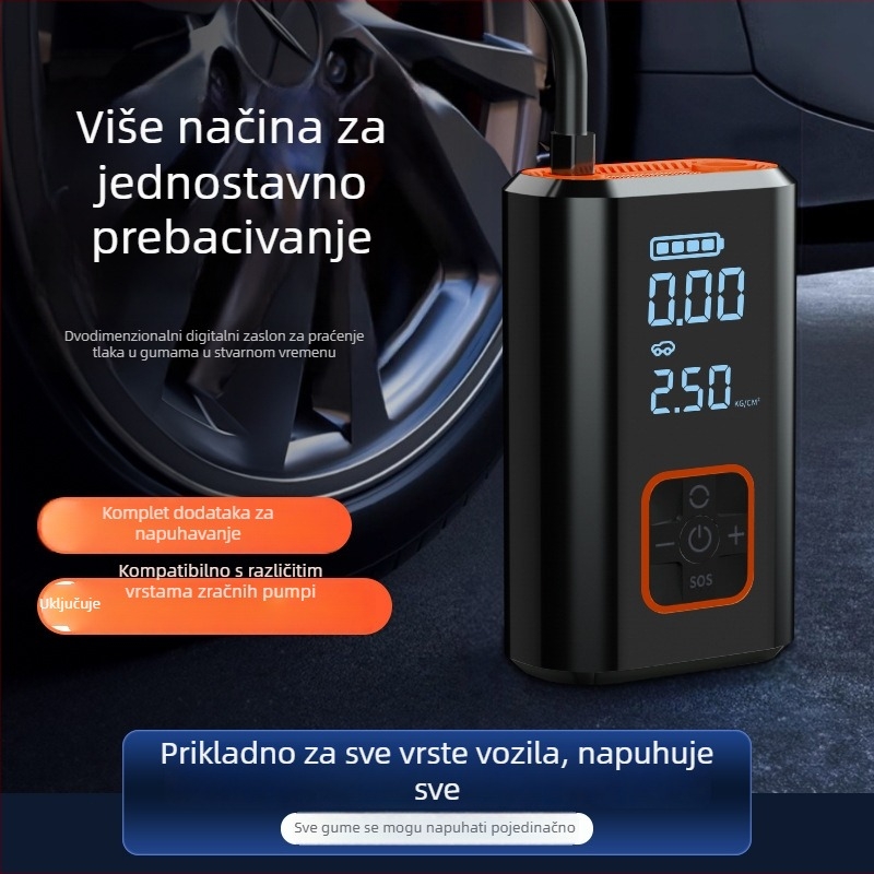 Kafila 066 automobilska višefunkcionalna pumpa za zrak, prenosna pametna pumpa s digitalnim zaslonom za automobile i električna vozila, 12V, 120W, 70 L/min, punjiva