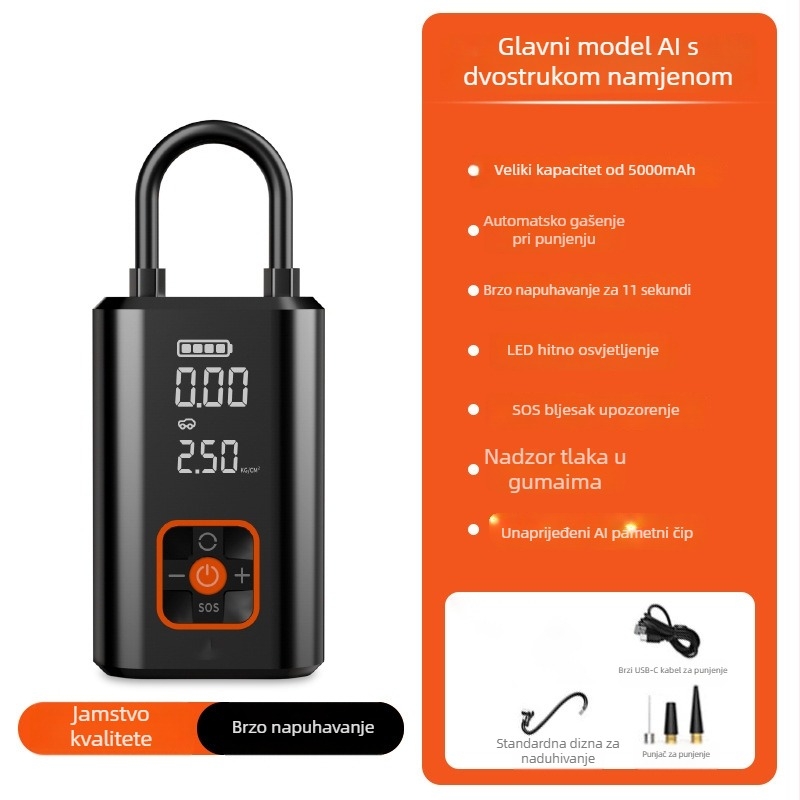 Kafila 066 automobilska višefunkcionalna pumpa za zrak, prenosna pametna pumpa s digitalnim zaslonom za automobile i električna vozila, 12V, 120W, 70 L/min, punjiva