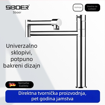 Kuhinjska slavina za sudoper, sklopiva, s toplom i hladnom vodom, od bakra, teleskopksa, okretna, produžena