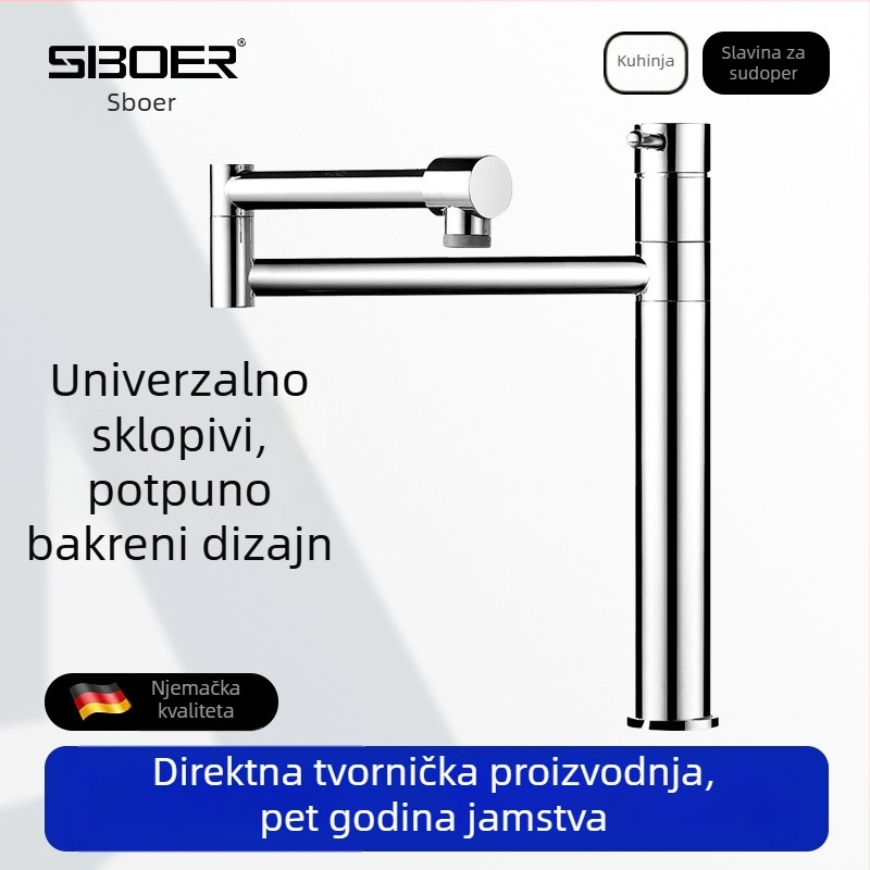 Kuhinjska slavina za sudoper, sklopiva, s toplom i hladnom vodom, od bakra, teleskopksa, okretna, produžena