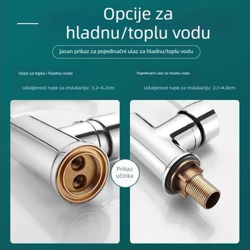 Kuhinjski miješalica od mjedi, topla i hladna voda, dvostruka funkcija, kromirani završni sloj, keramički disk ventil
