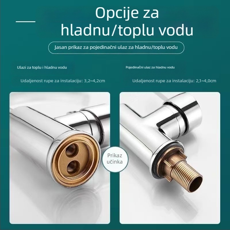 Kuhinjski miješalica od mjedi, topla i hladna voda, dvostruka funkcija, kromirani završni sloj, keramički disk ventil