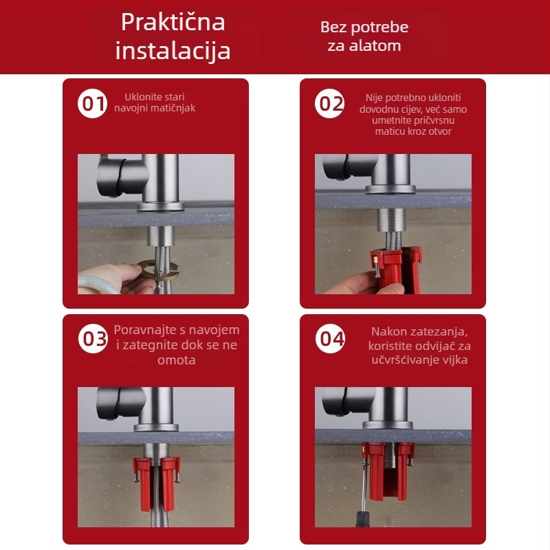 Kuhinjski faucet: držač za brzo postavljanje protiv otpusta matice, za toplu i hladnu vodu, ABS tijelo, 32 mm priključci